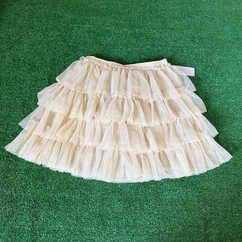 365 Kids A-Line Elastic Waist Multi-Tier Mesh Lined Beige Skirt Girl Size 10 NWT